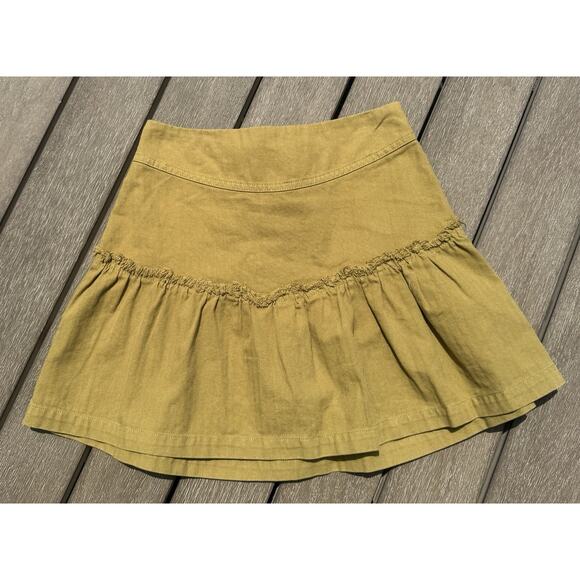 Free People Positano Mini Skirt in Olive Green Ruffle Tie Corset Boho Peasant XS - Picture 6 of 8